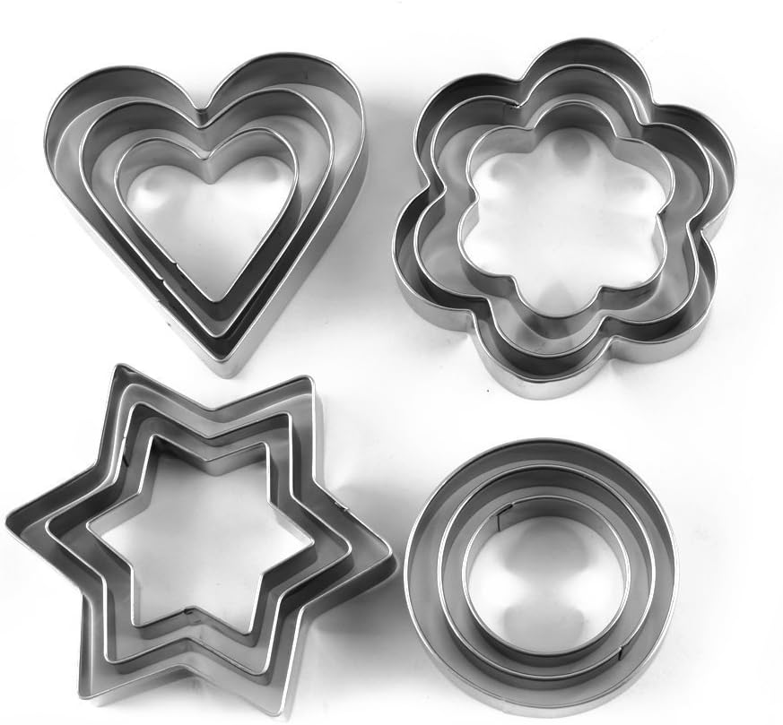 ATETO Creation Cookie Cutter Stainless Steel Cookie Cutter with 4 Shape, 12 Pieces Set