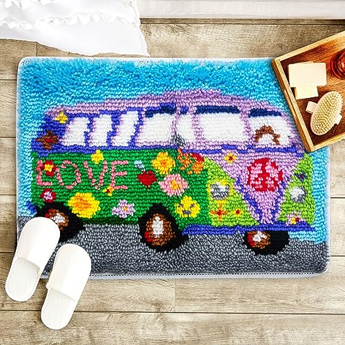 Lapatain Latch Hook Kits Diy Crochet Yarn Kits,Flower Car Carpet Embroidery Hook Rug Kit Needlework Sets Cushion For Kids Or Adults Home Decor 20X15Inch thumb #4