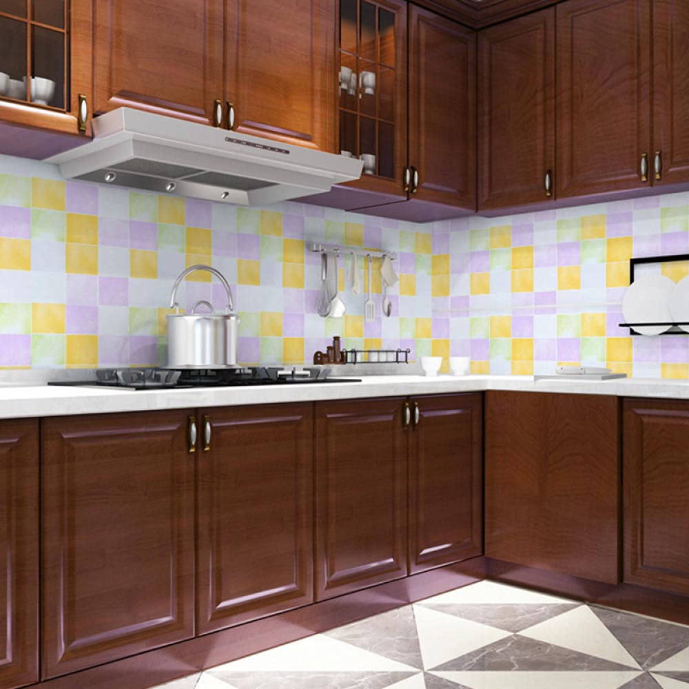 Adesivo a prova di olio, adesivo per carta da parati gialla e viola, 60 x 1000 cm, impermeabile, per cucina, cassetti, scaffali, credenze, paraschizzi