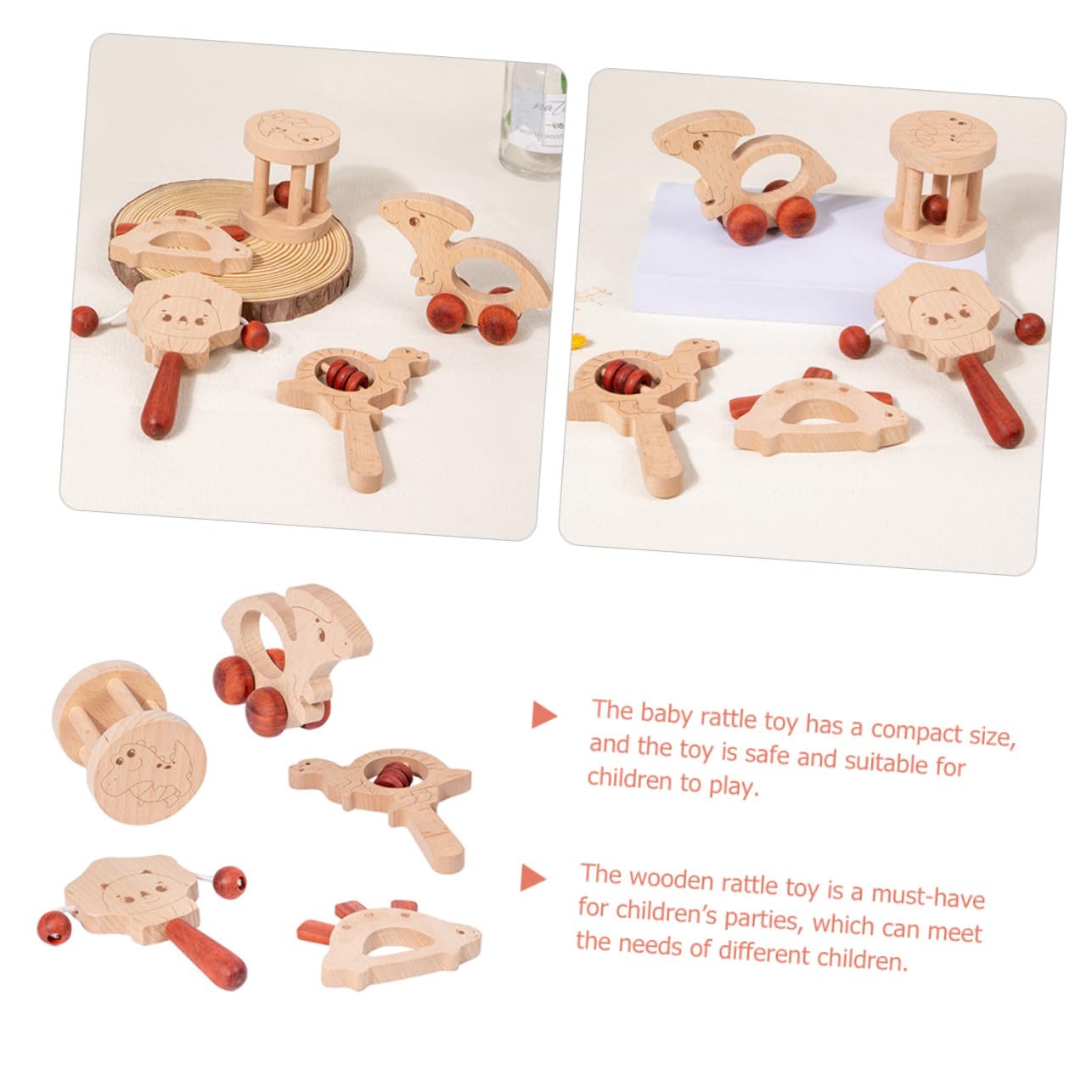 5 Set Sonagli in Legno per Bambino Bambina, Allenamento della Forza della Presa, Facili da Trasportare, Giocattoli Leggeri per Feste di Bambino Bambina e Prima Età
