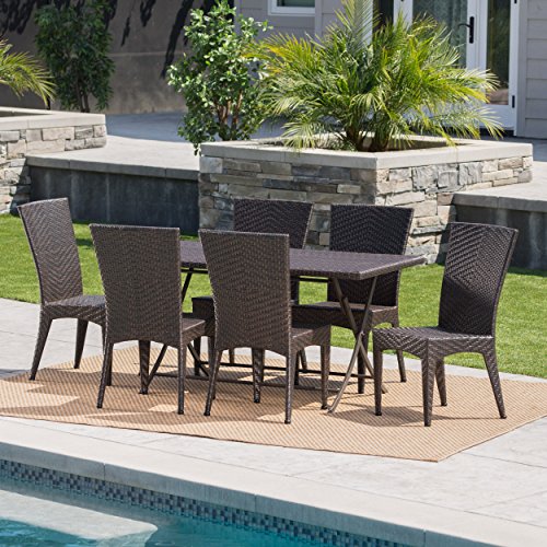 Christopher Knight Home Astra Outdoor Wicker Dining Set With Foldable Table, 7-Pcs Set, Multibrown #TOP1