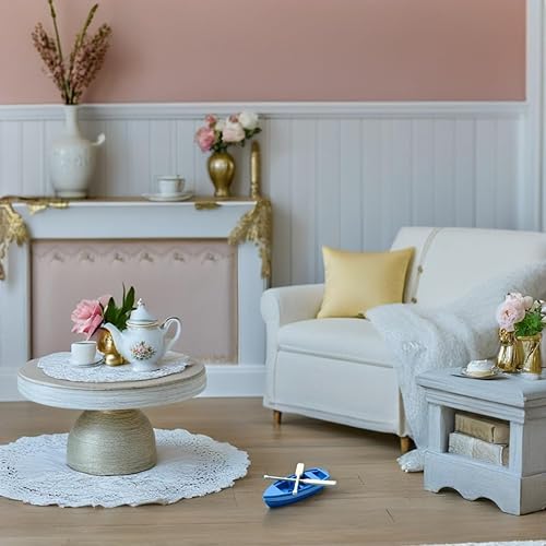 Miniatura 6 de Kisangel 5 juegos de botes de remos en miniatura con remos de 2.36 pulgadas, modelos de mini barcos, figuras de canoa, accesorios para casa de