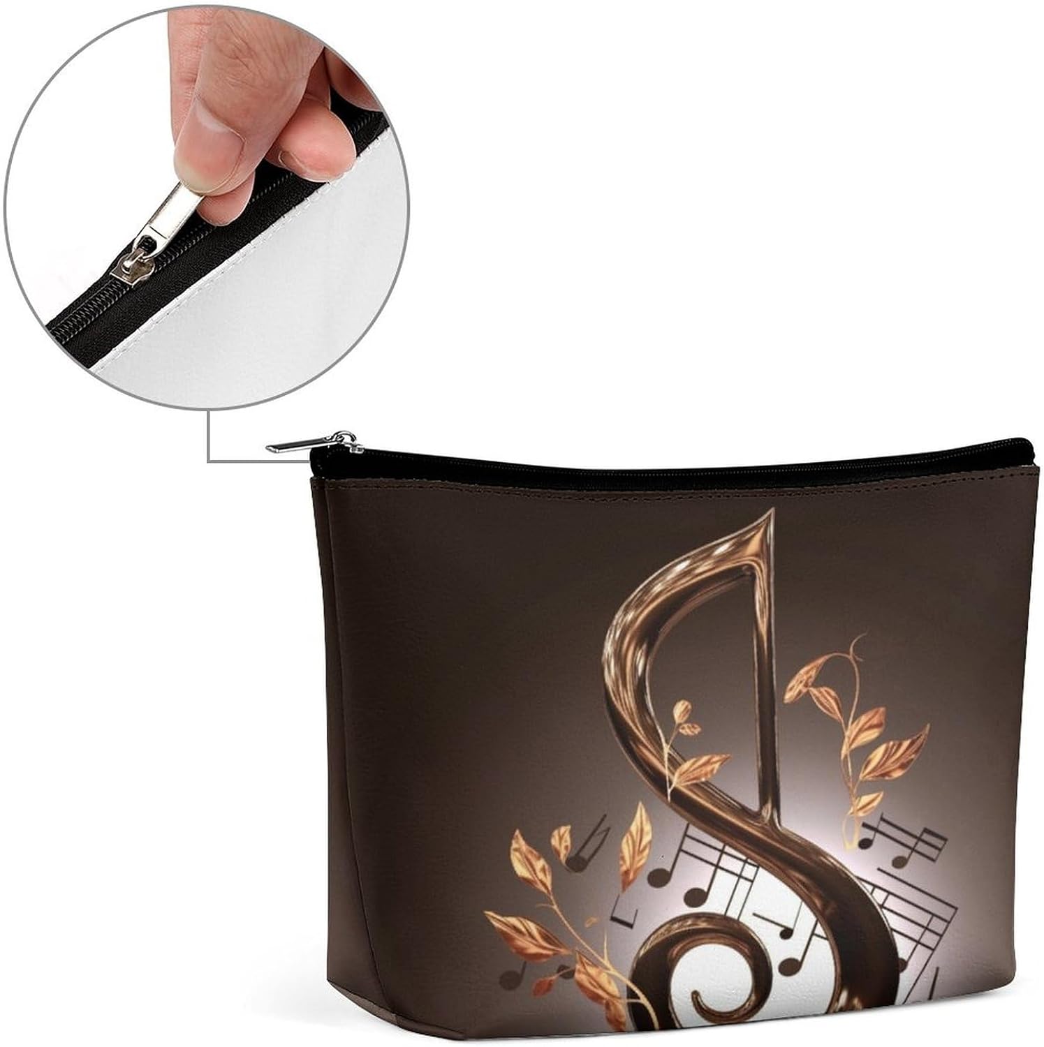 Small Makeup Bag with Zipper Music Symbol Travel Toiletry Bag for Women Leather Cosmetic Bags for Purse Waterproof Portable Zippered Pouch Personalized Mini Make Up Case Organizer image 4