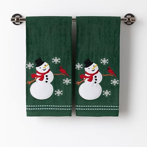 Miniatura 162 de Juego de 2 toallas de mano de baño de Navidad, color gris oscuro, 100% algodón, bordadas, diseño de copos de nieve, 16 x 25 pulgadas, toallas 24 Let