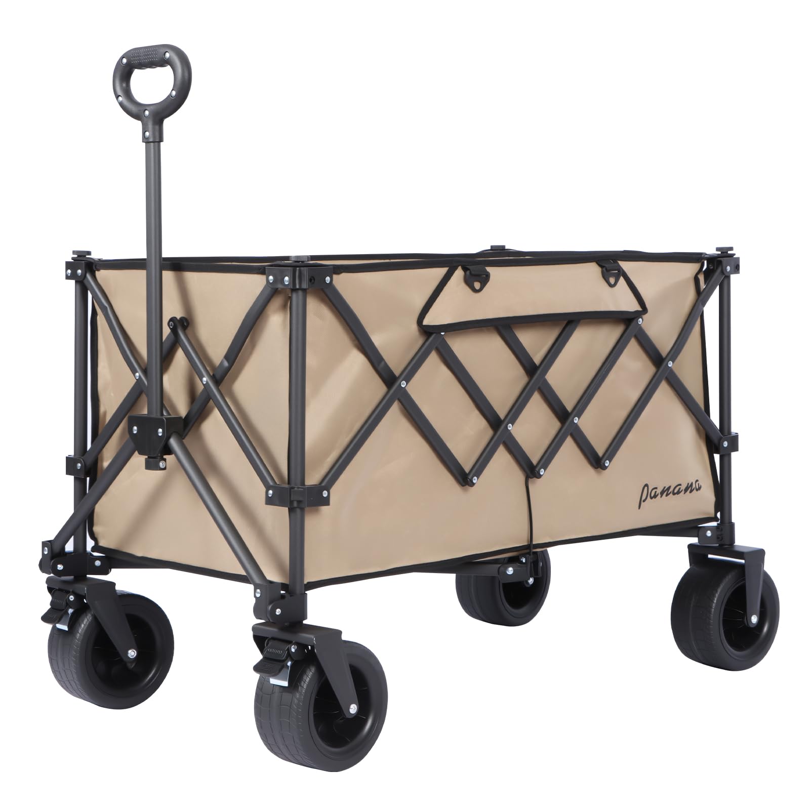 Panana Beige Folding Utility Wagon Cart With All-Terrain Wheels, Heavy-Duty Steel Frame Trolley, 230L Storage Capacity, 180Kg Load Capacity, Foot Brake System, Collapsible Design (Beige)