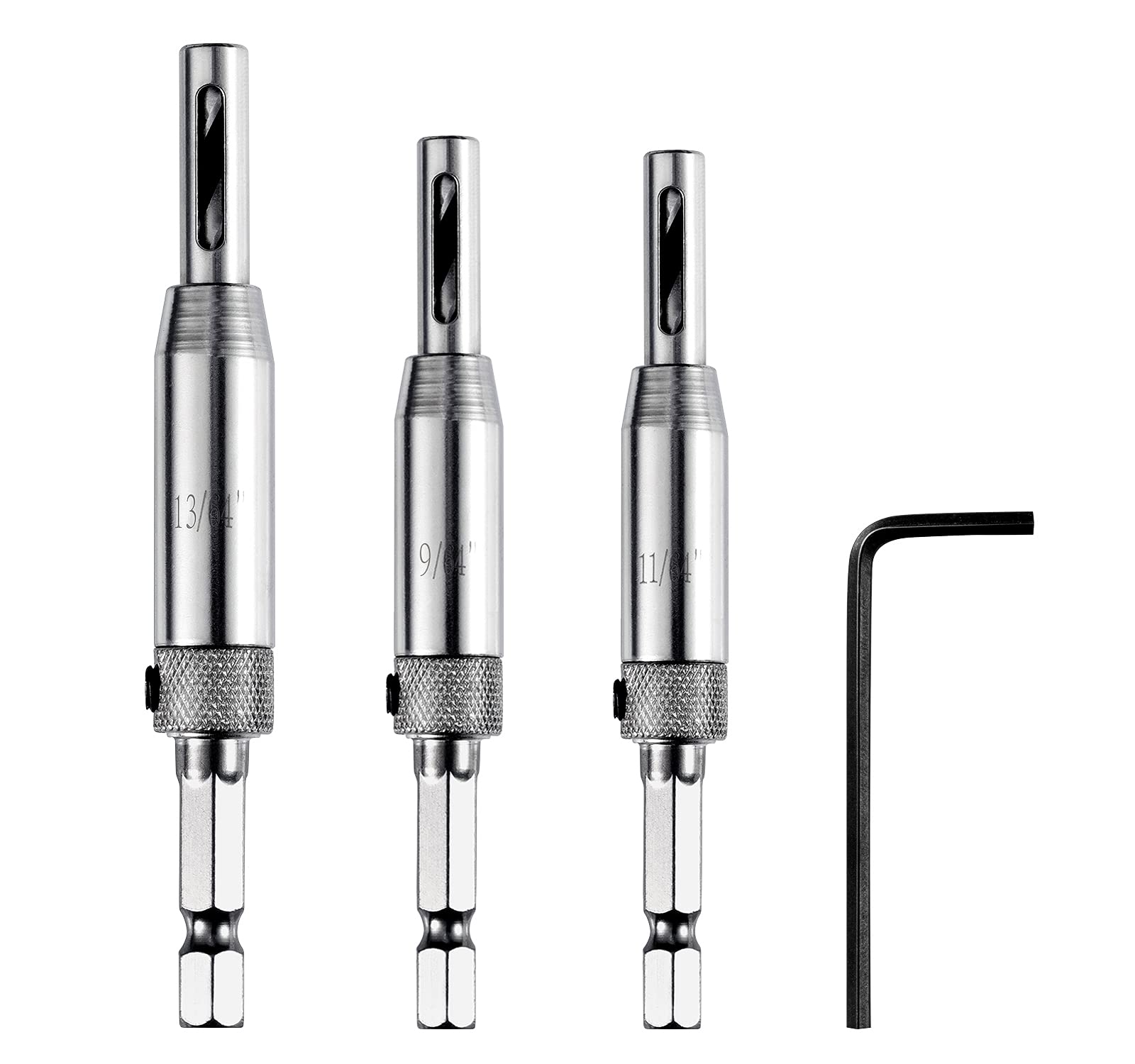 MIDO PROFESSIONAL ABRASIVE Self Centering Drill Bits 3PCS Hinge Center Drill Bit for Woodworking Door Window Cabinet, 9/64'' 11/64'' 13/64''