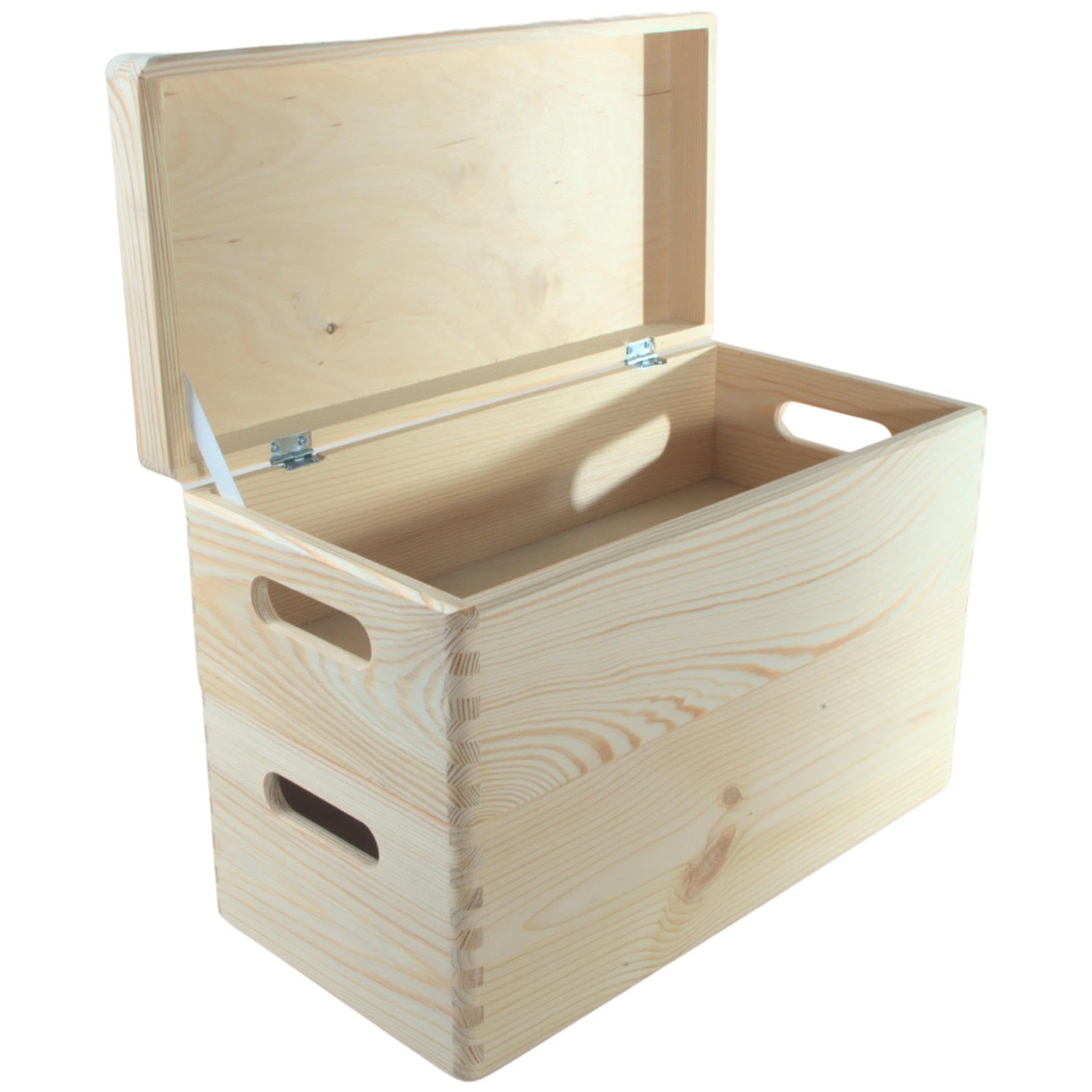 Woodeedoo Natural Wood 2 Tier Long Narrow Wooden Storage Box Set With Lid And Handles – Stackable Pine Crates For Cupboards Under Shelves Or Slim Utility Spaces – 40 X 20 X 27.5 Cm