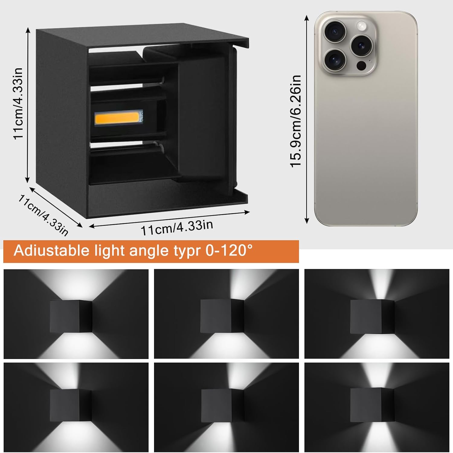4 Pack LED Outdoor Wall Sconces Exterior/Interior,Modern Black Square Aluminum Wall Light Fixture Set,Variable Beam IP65 Waterproof Lights.15W 3-Color-Changeable Up and Down Outdoor Lighting Fixtures.