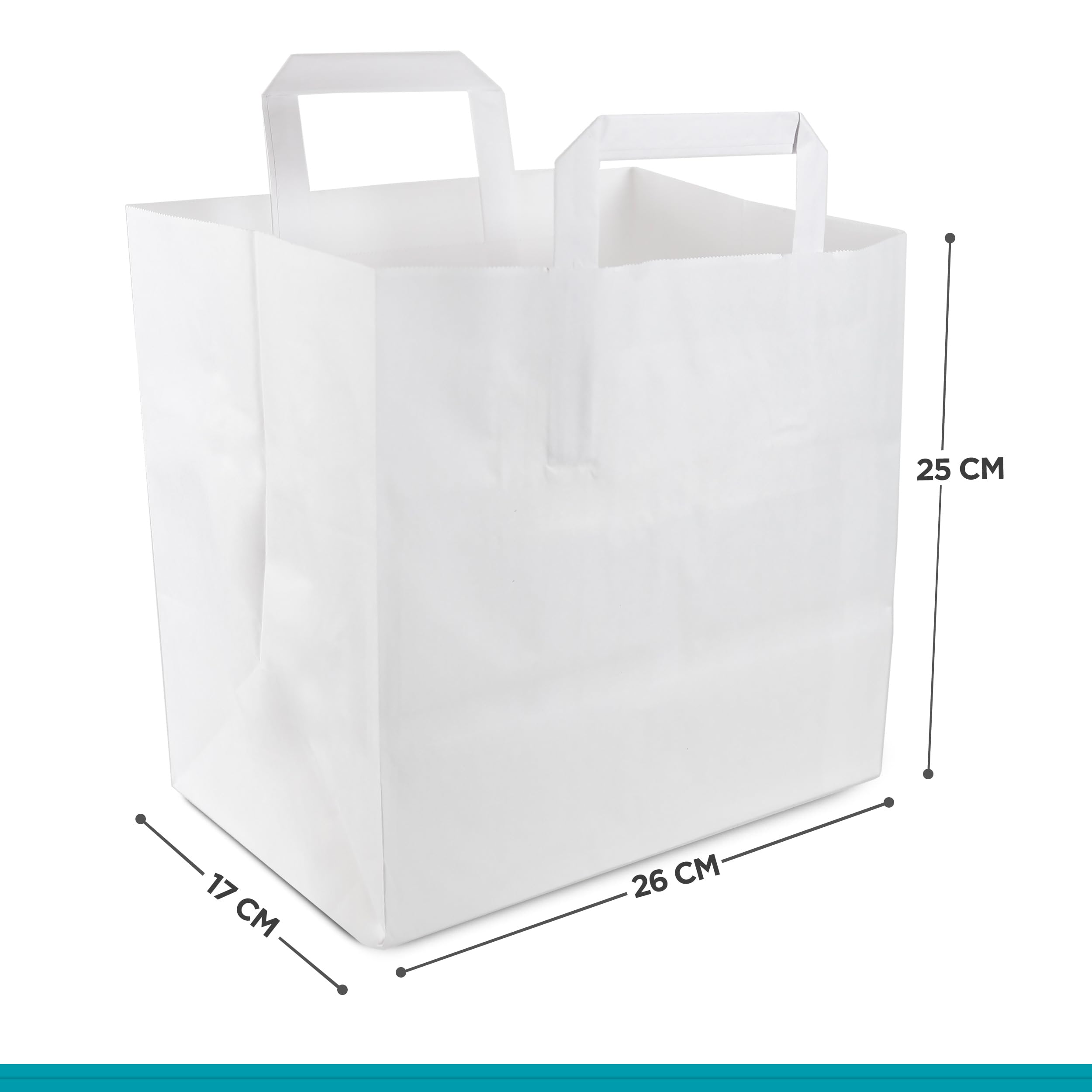 Torby papierowe, 250 sztuk, torebki na prezenty, torebki z papieru typu kraft, z uchwytami, 26 + 17 x 25 cm - 250 sztuk, białe)