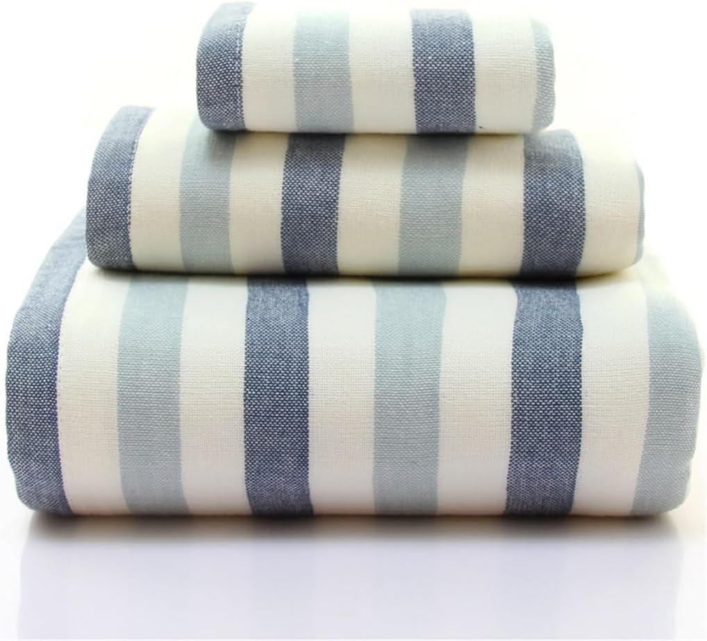 Striped Ladies Men Cotton Hand & Face Bath Towel Set of 3 Bathroom 70 * 140 34 * 76