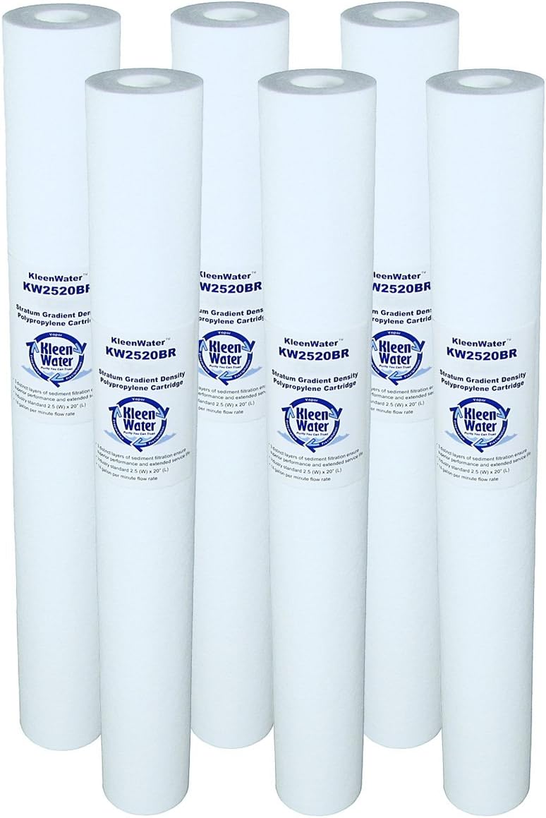 KleenWater Dirt Sediment Water Filter, 5 Micron Replacement Cartridges, 2.5 x 20 Inch Melt Blown, Set of 6