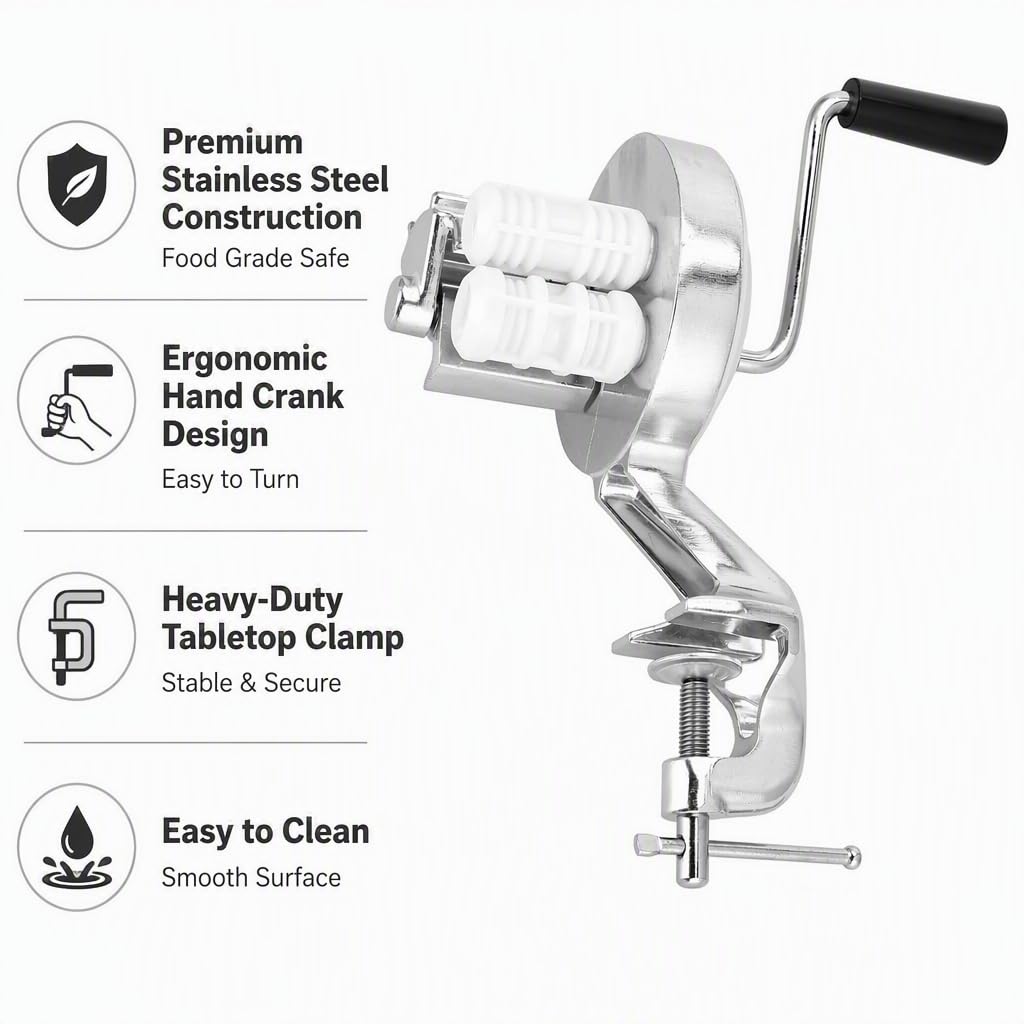 Prensa manual para pasta de macarrones, máquina para hacer fideos con manivela de acero inoxidable, herramienta de cocina compacta para pasta casera.