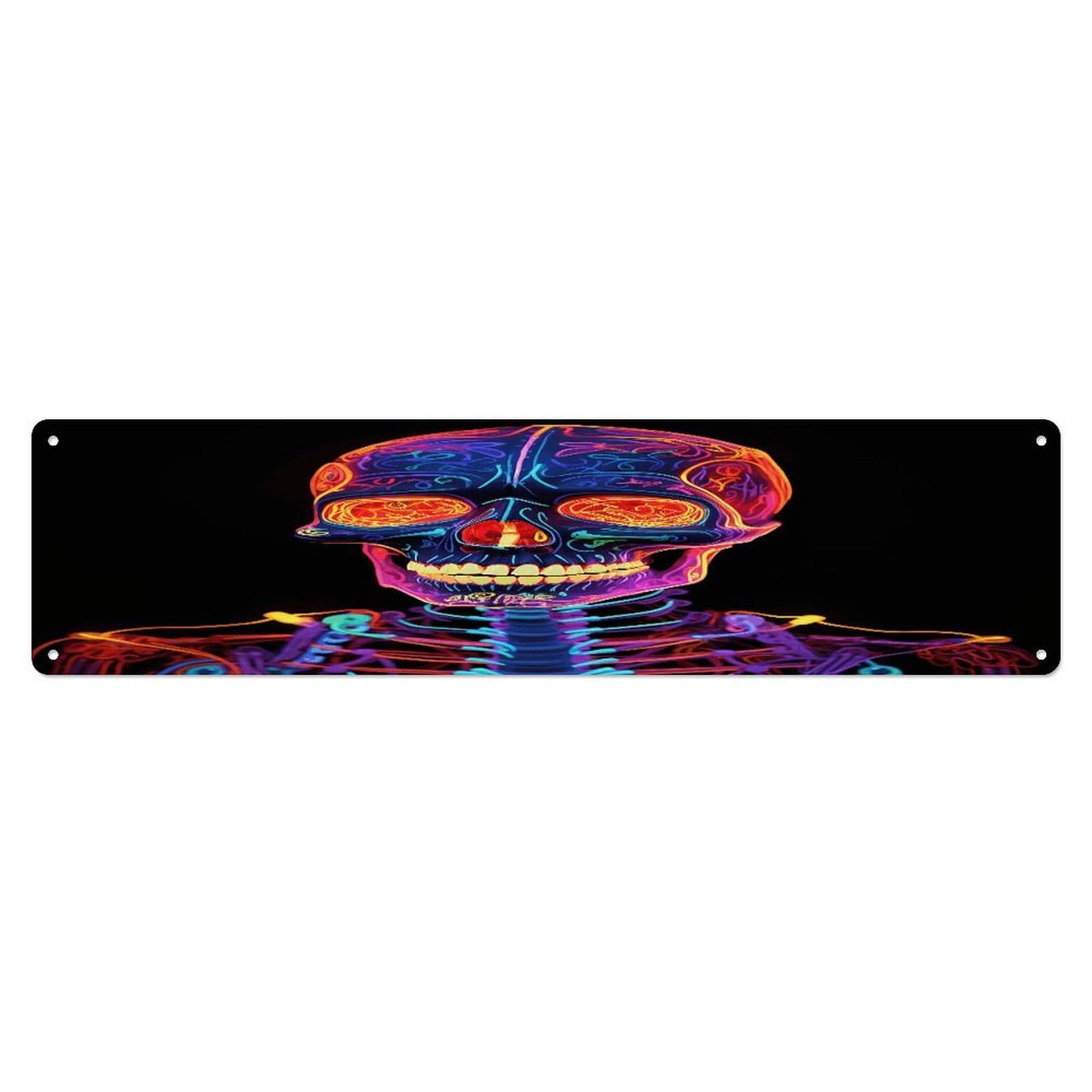 Adfgyerh Style Skull Glowing Wall Decor Aluminum Waterproof. Plaque, Practical Gift,Sign 15.7X3.9 Inch Poster,For Home, Office, Business, Garage– Indoor/Outdoor