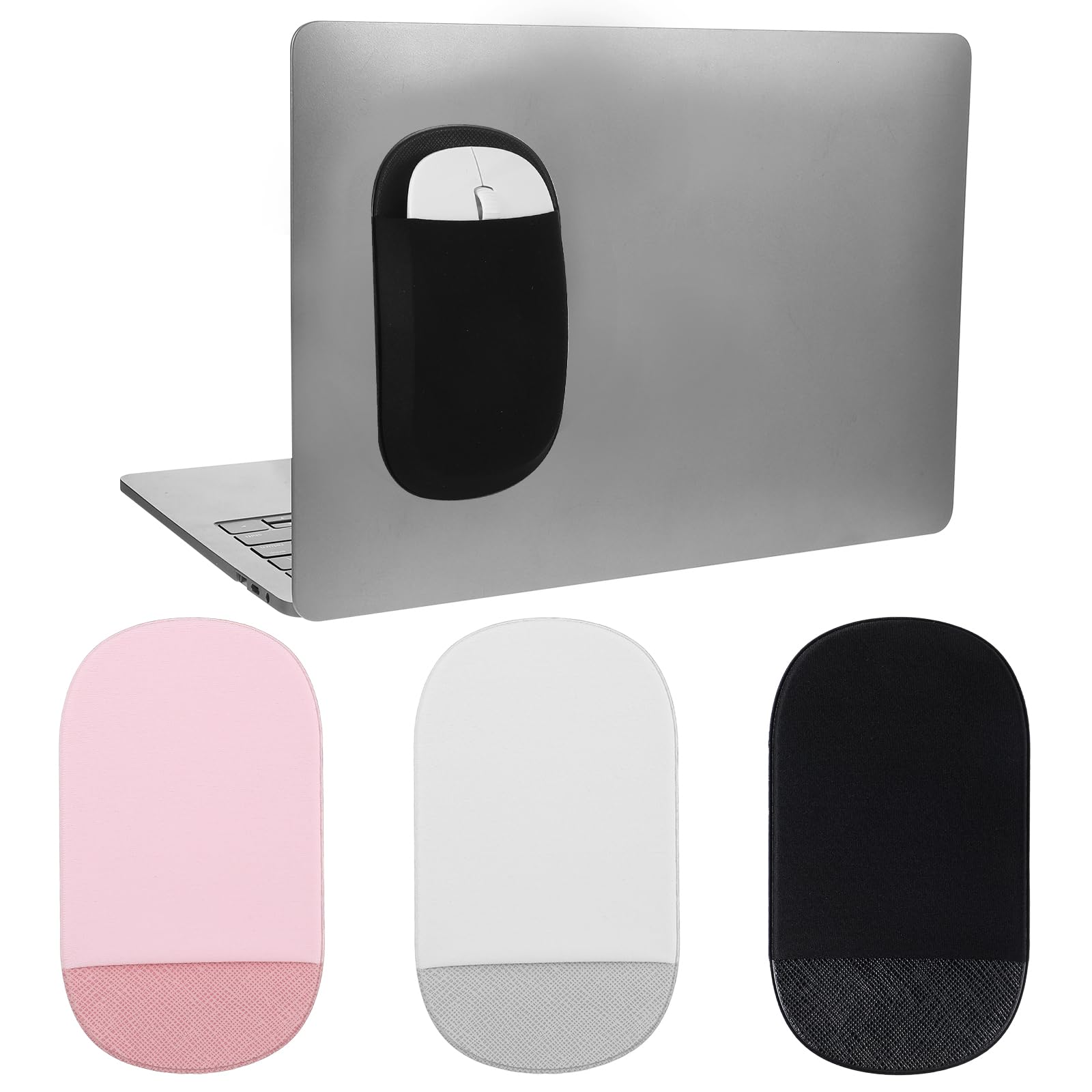 Quilax 3Colors Wireless Mouse Holder for Laptop, Stick on Mouse Pouch Universal Mouses Pocket for Laptop, Reusable Self-Adhesive Mouses Holder Bag, Hard Drive Sleeve for Computer USB Cable Storage