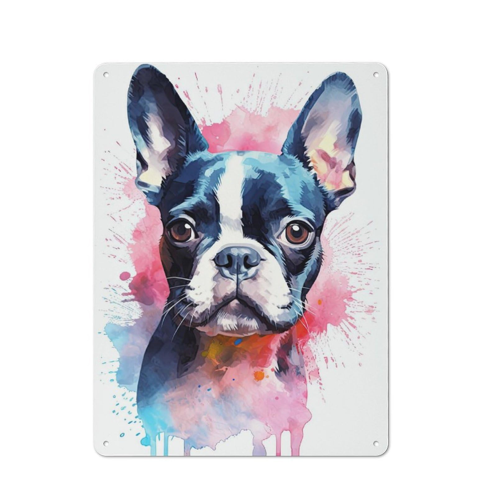 Junmoney Boston Terrier Watercolor Vintage Vintage Tin Sign 40X30cm Featuring Cafe Wall Decor For Coffee Bar, Kitchen, Bistro Or Tea Corner