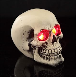 LED Skull Statue Light for Halloween Bar Table Decor, Night Light Resin Skull Prop Horror Haunted House Party Ornament Decoration with LED Light Up Eyes Desk Lamp for Cool Holiday or Birthday Gift