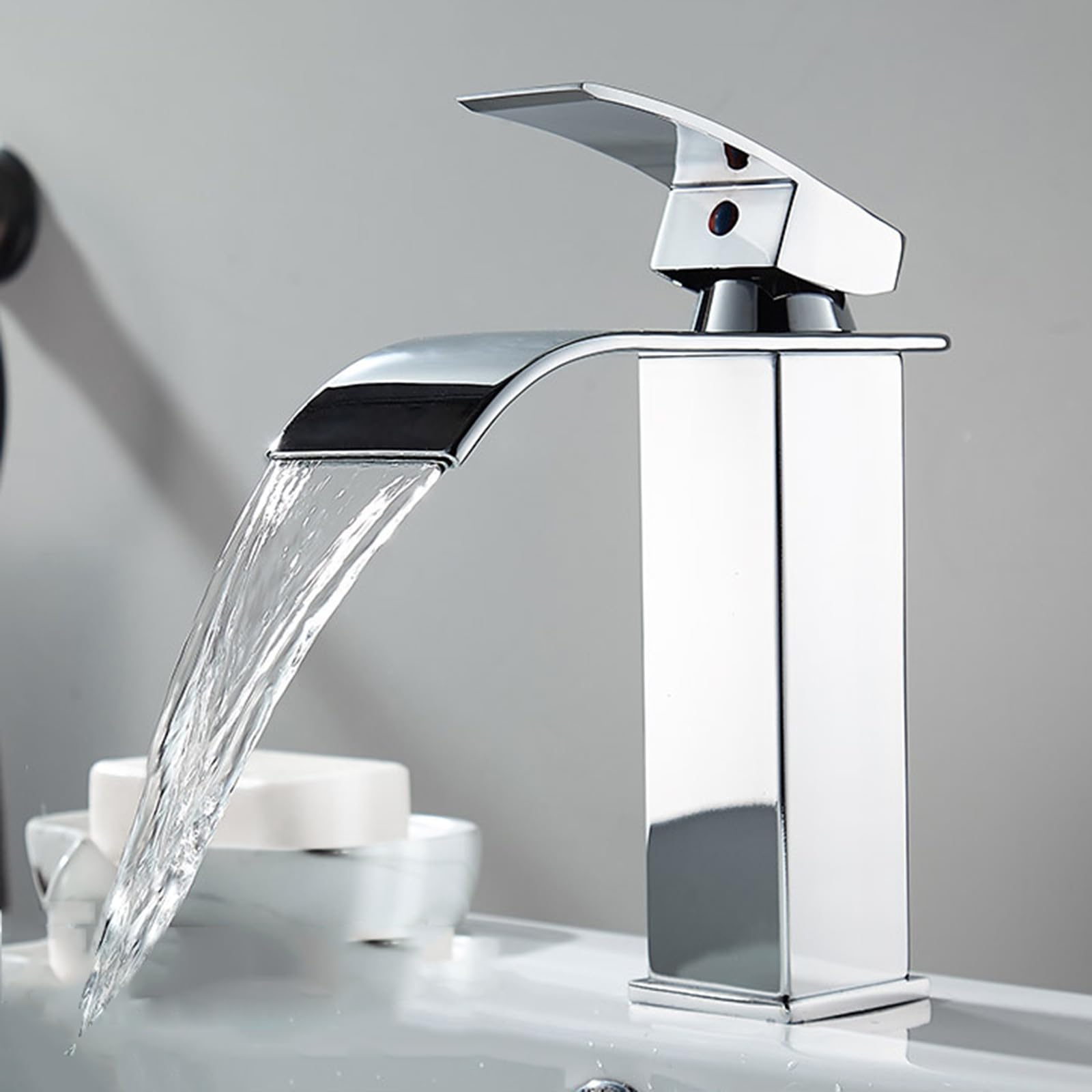 HCFYAUIS Waterfall Bathroom Tap Single Handle Hot and Cold Bathroom Taps Mixer Stainless Steel Washbasin Mixer Tap,Chrome,Short