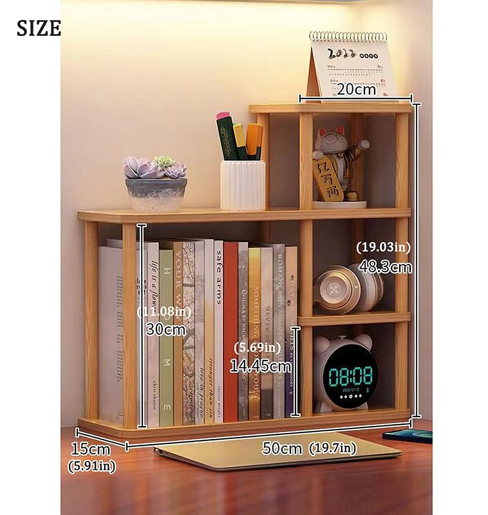 Étagère de rangement multicouche de bureau, en bois massif, grande capacité, étagère de rangement pour étudiants, étagère de rangement de bureau (couleur bois)