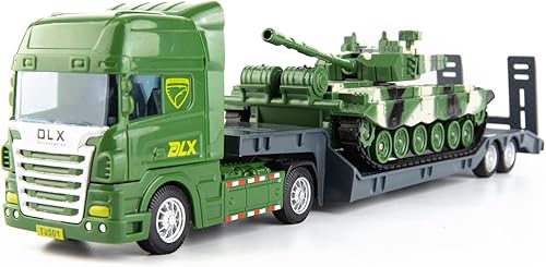 Miniatura 1 de Juguete de camión plano con tanque juguetes del ejército con tanque camiones de juguete semicanamente planos camiones de construcción para niños