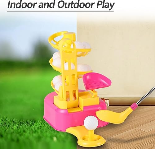 Miniatura 6 de iPlay, iLearn Juego de juguetes de golf rosa para niñas con cabeza de club izquierda y derecha, juguete deportivo para niños de 3 a 5 años, juego