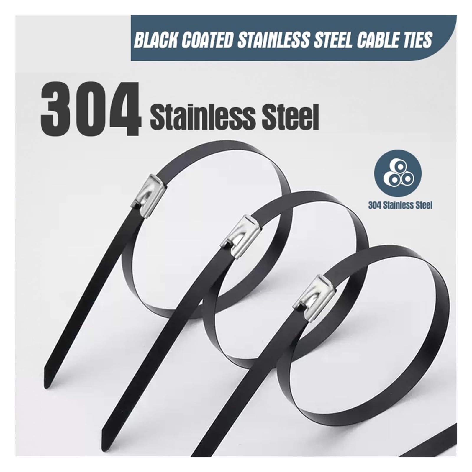 10–100 Stück schwarze Kabelbinder aus Edelstahl(100PCS,4.6x350mm)