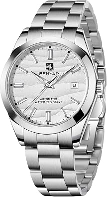 BENYAR Mechanical Mens Watch Automatic Movement 50M Waterproof Luminous Date Display Simple Easy to Read Casual Business Mens Stainless Steel Watch