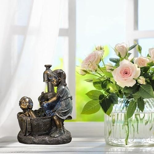 Miniatura 3 de Estatua de agua a presión de baño para niño y niña, adornos de jardín, decoración de patio, estatua de jardín con luciérnagas, decoración de diseño