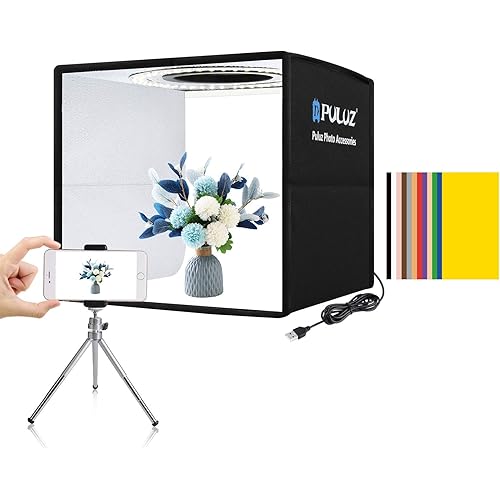 PULUZ Mini Photo Studio Light Box, Photo Shooting Tent kit, Portable Folding Photography Light Tent with CRI >95 96pcs LED Light & 6 Kinds Double-Sided Color Backgrounds for Small Size Products