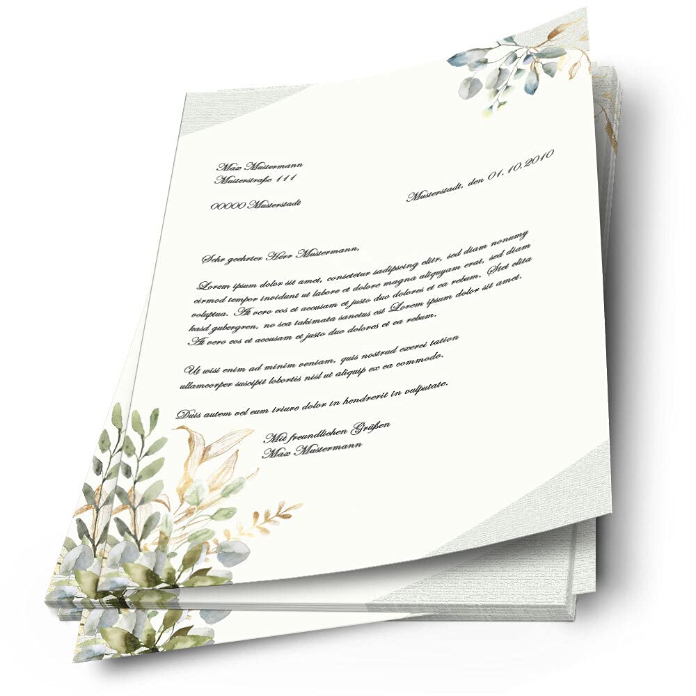 Carta da lettera decorata RAMI VERDI DIN A4 Fiori & Petali