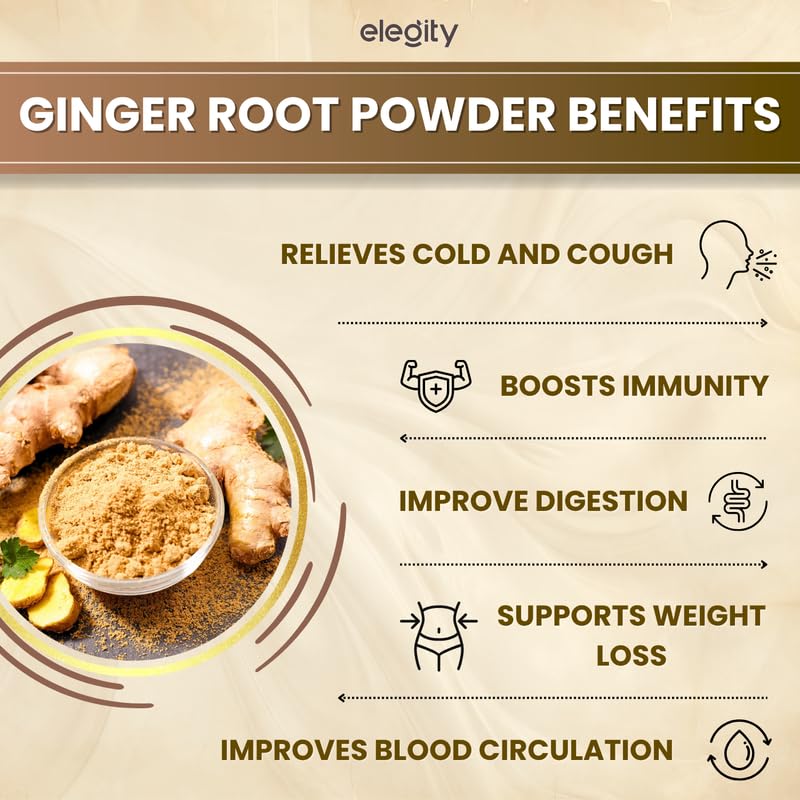 Image of Elegity Ginger Root Powder 200 gm (Pack of 2) | No Added Preservatives | Sukku Podi | Dry Sonth | Adrak Powder for Cooking and Health
