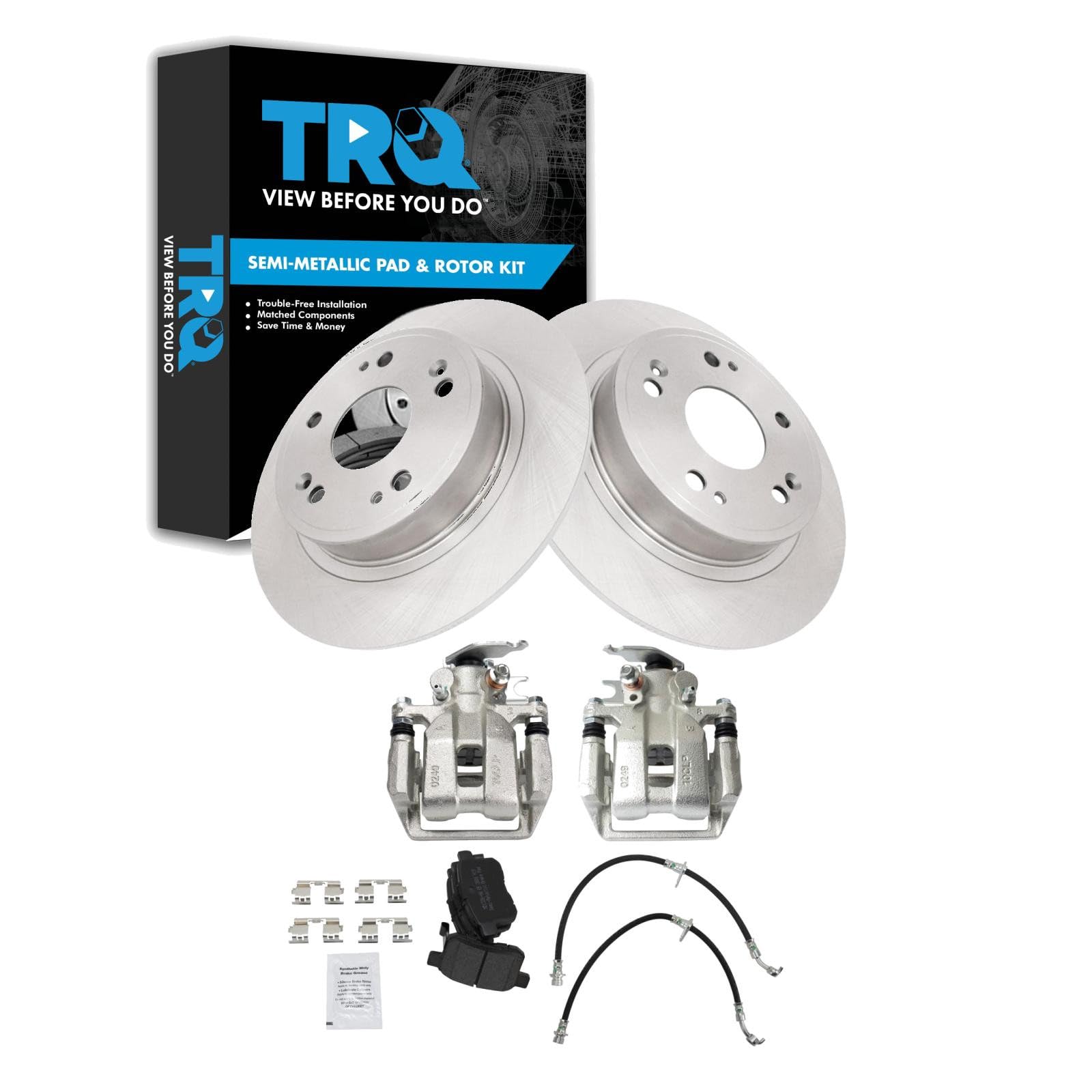 TRQ Rear Brake Pad and Rotor Set Semi Metallic Rotors Calipers