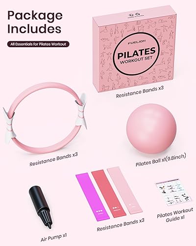Miniatura 7 de Juego de anillos de pilates Fuelion para mujeres, equipo de pilates para entrenamiento en casa con bandas de resistencia, círculo mágico de 35 cm,