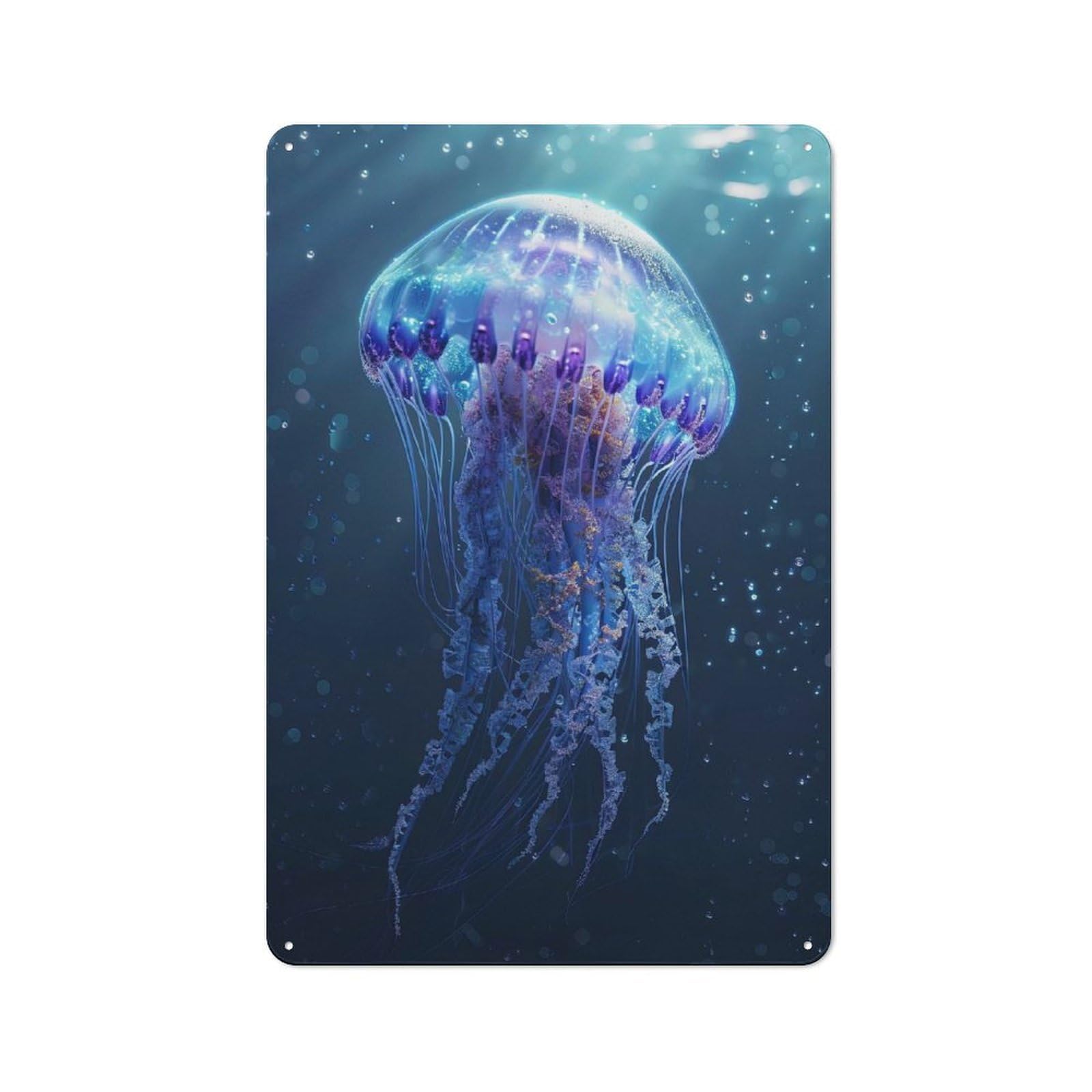 Jellyfish Sea Warehouse Style Metal Wall Decor 30x20cm, Industrial Metal Sign for Workspace, Cafe, Hallway Or Garage