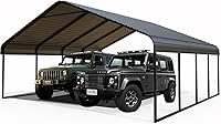 Poborin 20x20 FT Heavy Duty Metal Carport - Galvanized Steel Roof & Frame, 100 MPH Wind-Resistant 2-Car Portable Garage Shelter