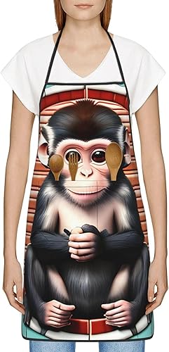 Miniatura 3 de AthuAh The Silent Monkey Delantal para hombres y mujeres, delantal con bolsillos, impermeable y a prueba de aceite, adecuado para cocina, barbacoa,