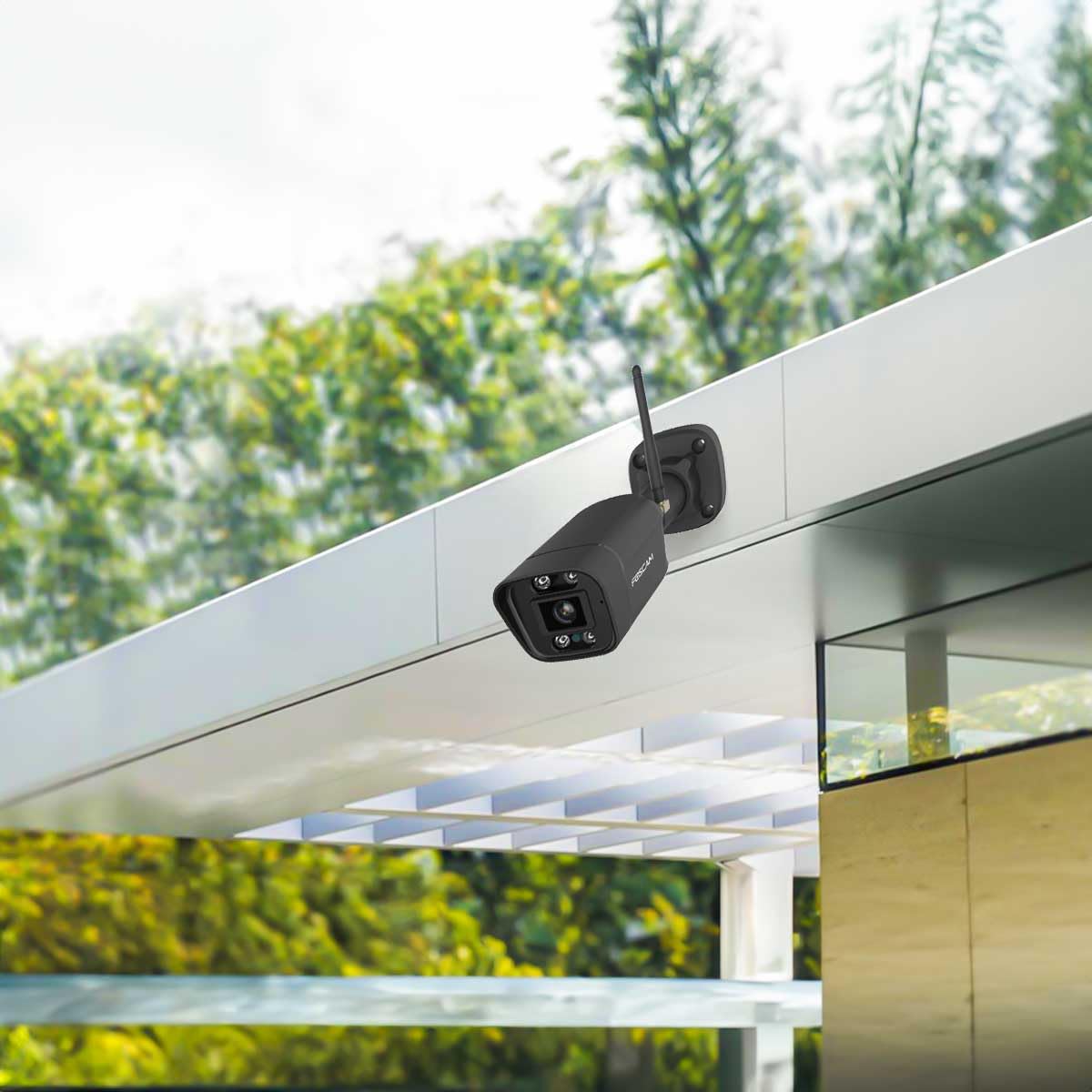 Foscam V8P 4K 8 MP Dual-Band WLAN Überwachungskamera mit integriertem Scheinwerfer und Einer Alarmsirene (schwarz)