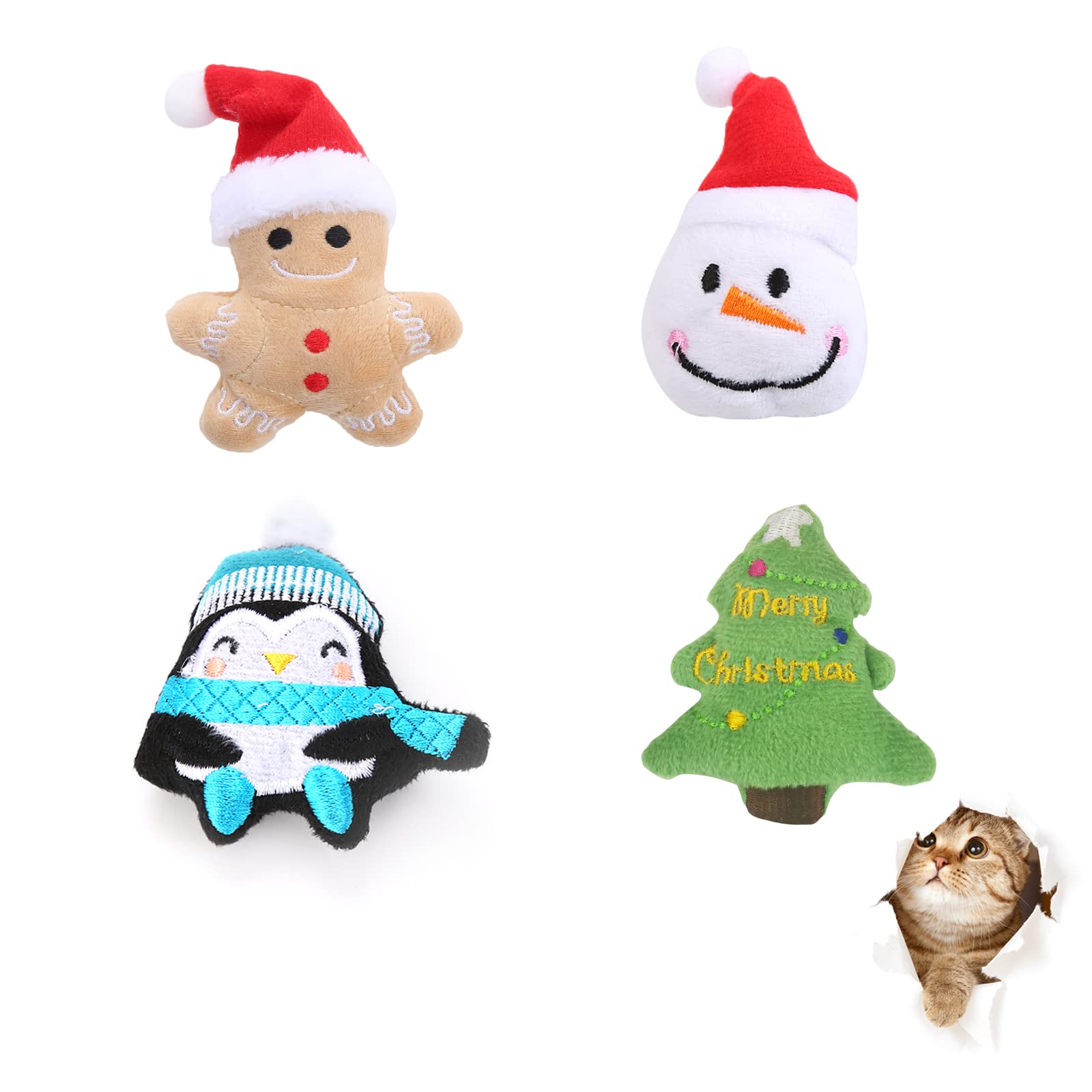 Andiker 4 PCS Christmas Catnip Toys, Kitten Chew Toys Indoor Interactive Teething Toys