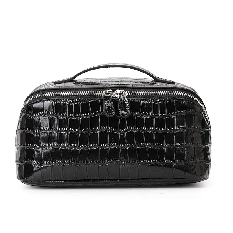 Borsa di trucco delle donne della pelle bovina genuina, contenitore di monili, sacchetto di immagazzinaggio, borsa di grande capacità degli articoli da toeletta, borsa a forma di cuscino del
