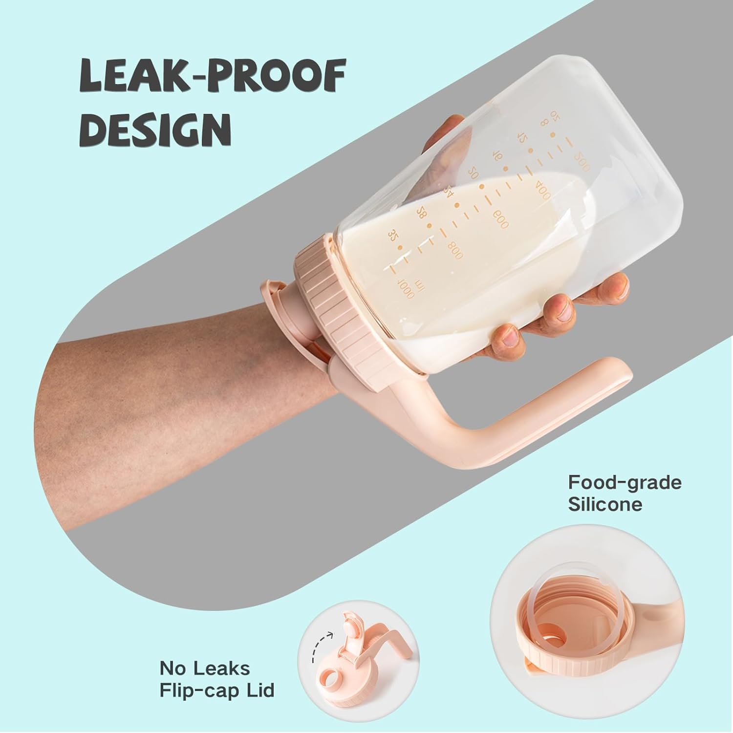 COMI 34oz Breast Milk Pitcher,No Leak Breast Milk Storage Containers for Fridge,Resistant to Heat and Cold,Wide Mouth Breastfeeding Essentials with Sealing Ring,Baby Formula Maker,Pink - Image 3