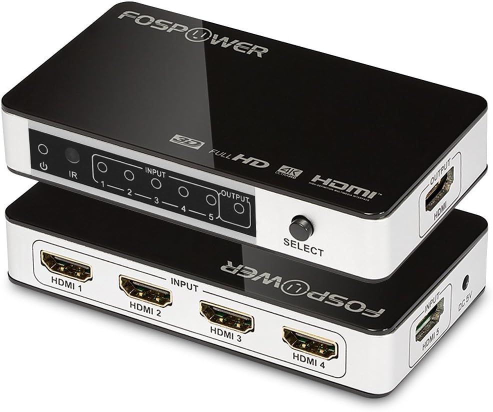 5 x 1 HDMI Switch [Ultra HD 4K x 2K], FosPower 5 Ports HDMI Switcher - 3D 1080p - Includes IR Remote Control & Power Adapter