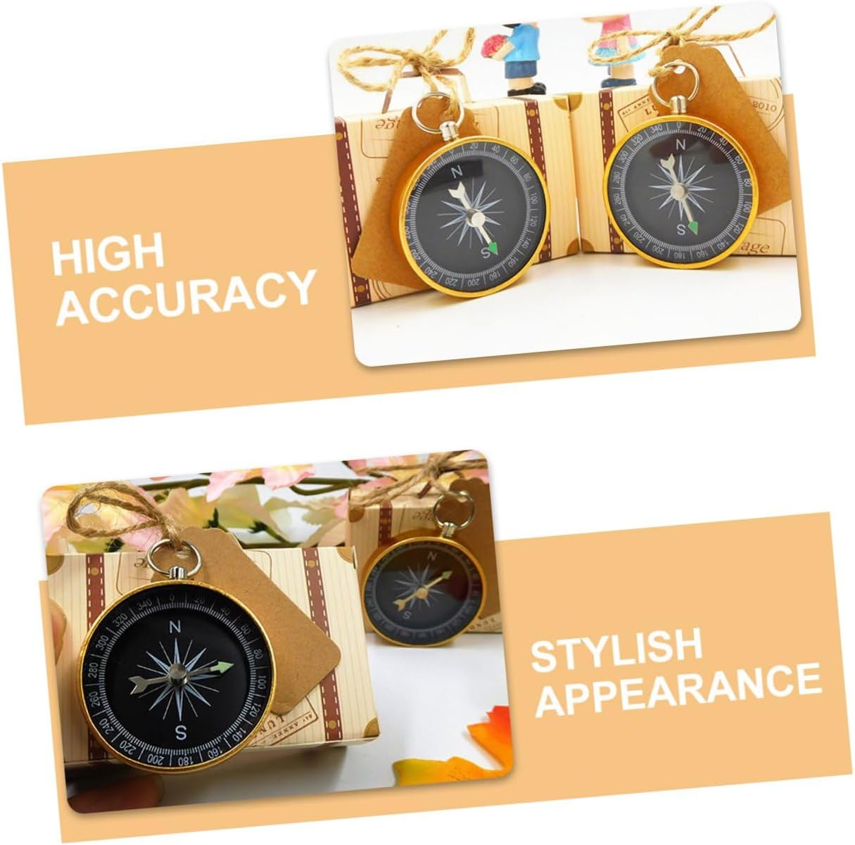 Mini Keychain Compass for Hiking, 1 Pair Aluminum Alloy Outdoor Portable Handheld Compass with Key Ring for Camping and Backpacking image 3