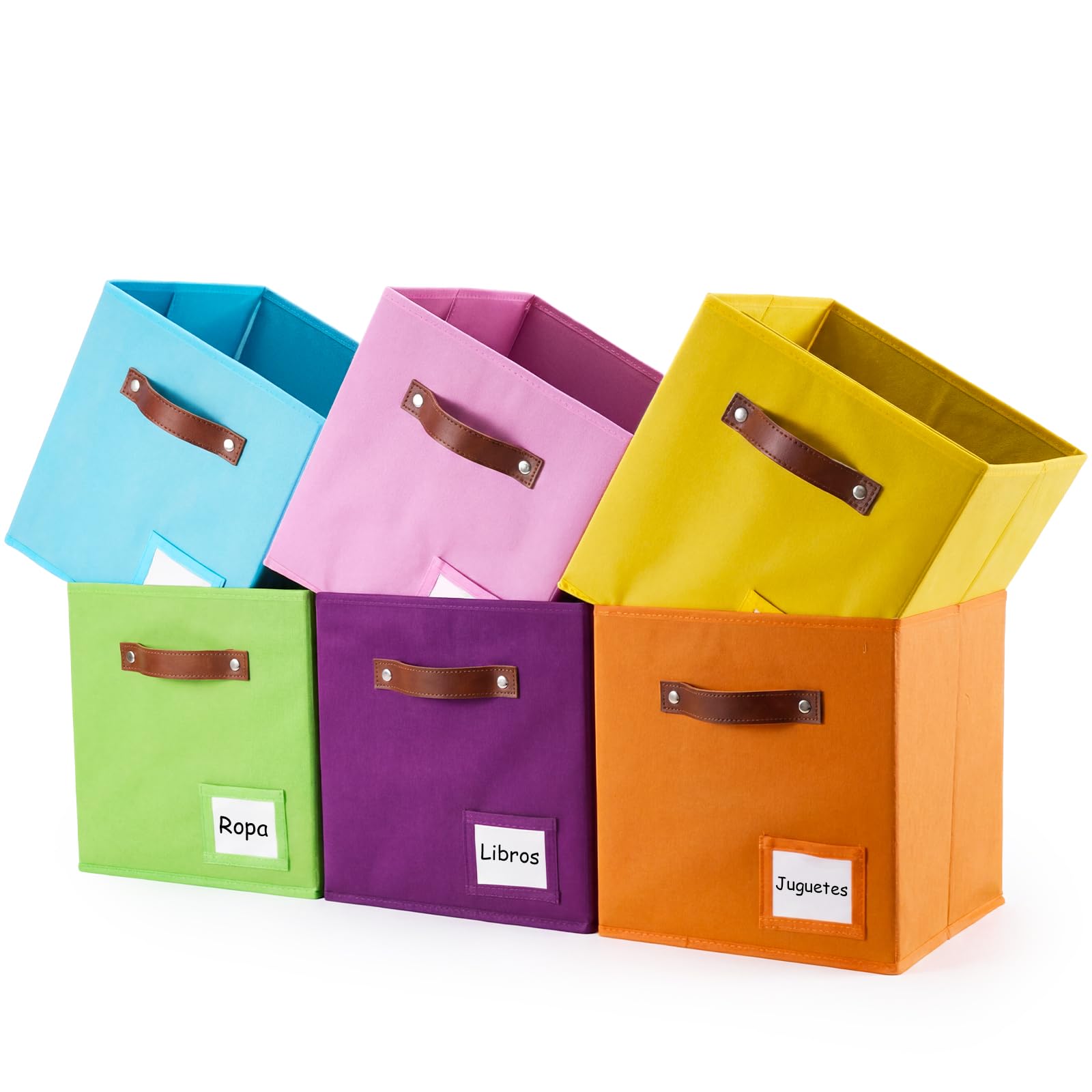 6PCS Cajas de Almacenamiento 2 Asas 27*27*28CM,Cubetas de Almacenamiento con Ventana de Etiquetas,Plegable Organizacion Hogar Cajones de Tela para Clóset Ropa,Multifuncional Juguetero Organizador Niño