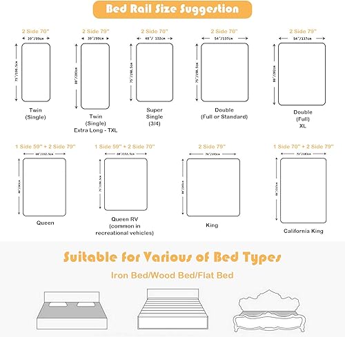 Miniatura 5 de HONEY JOY Barandilla de cama para niños pequeños, 69 pulgadas extra larga, barandilla de seguridad portátil con doble bloqueo de seguridad para
