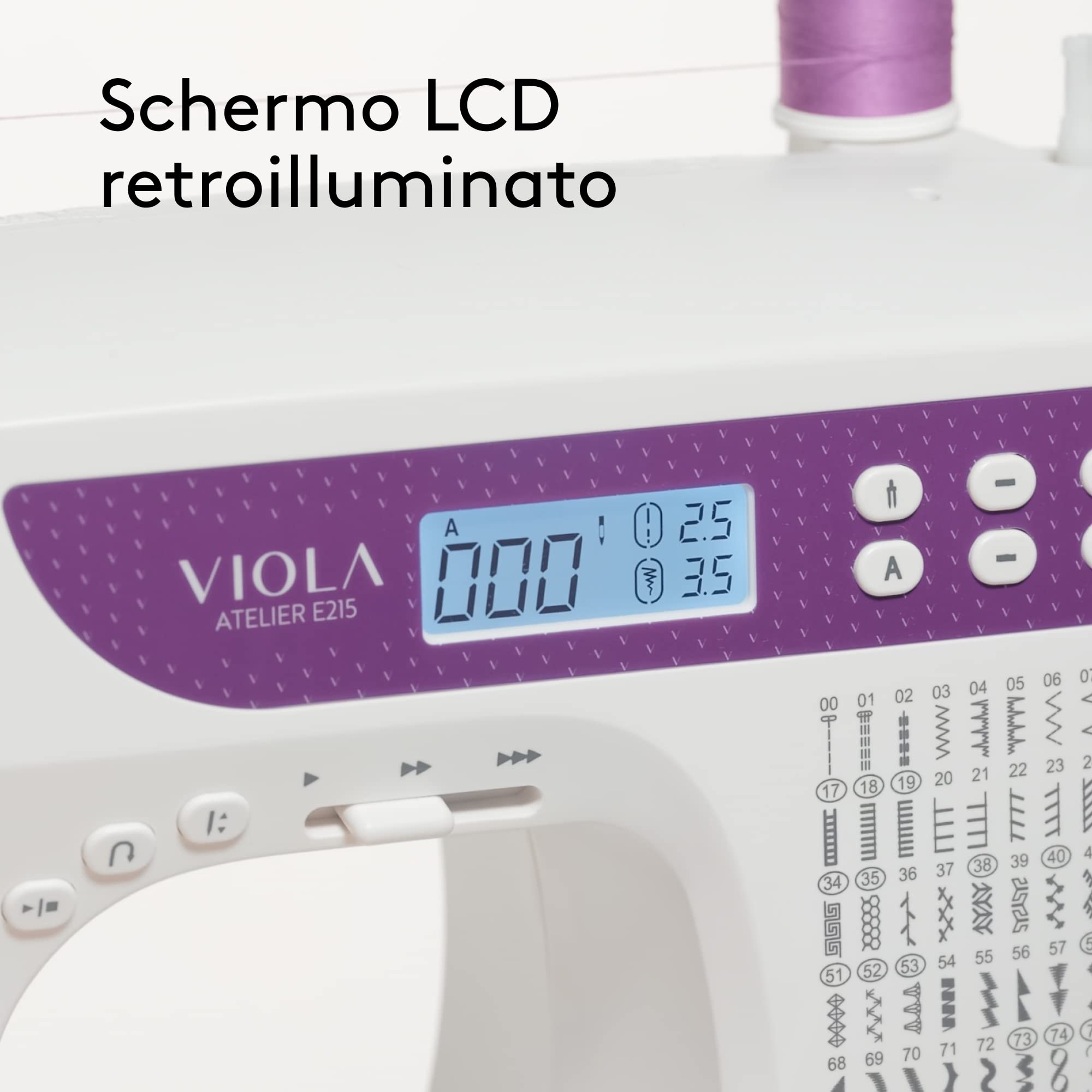 VIOLA Atelier E215 Macchina da cucire Elettronica, 215 Funzioni Cucito, Alfabeto, Infilatura Automatica, Facile da Usare