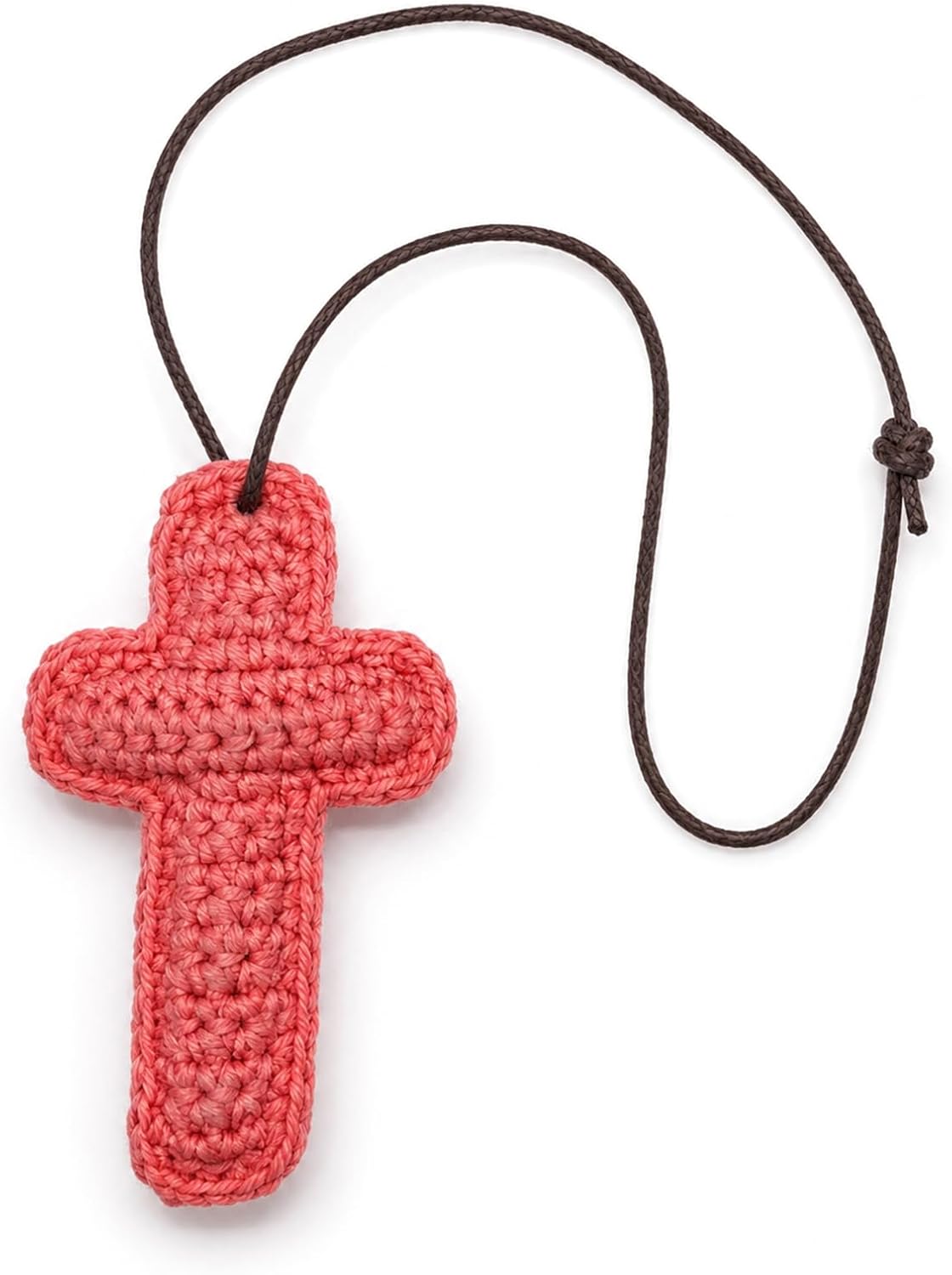 Crochet Cross Car Mirror Hanging Charm, Soft Pink Faith Ornament