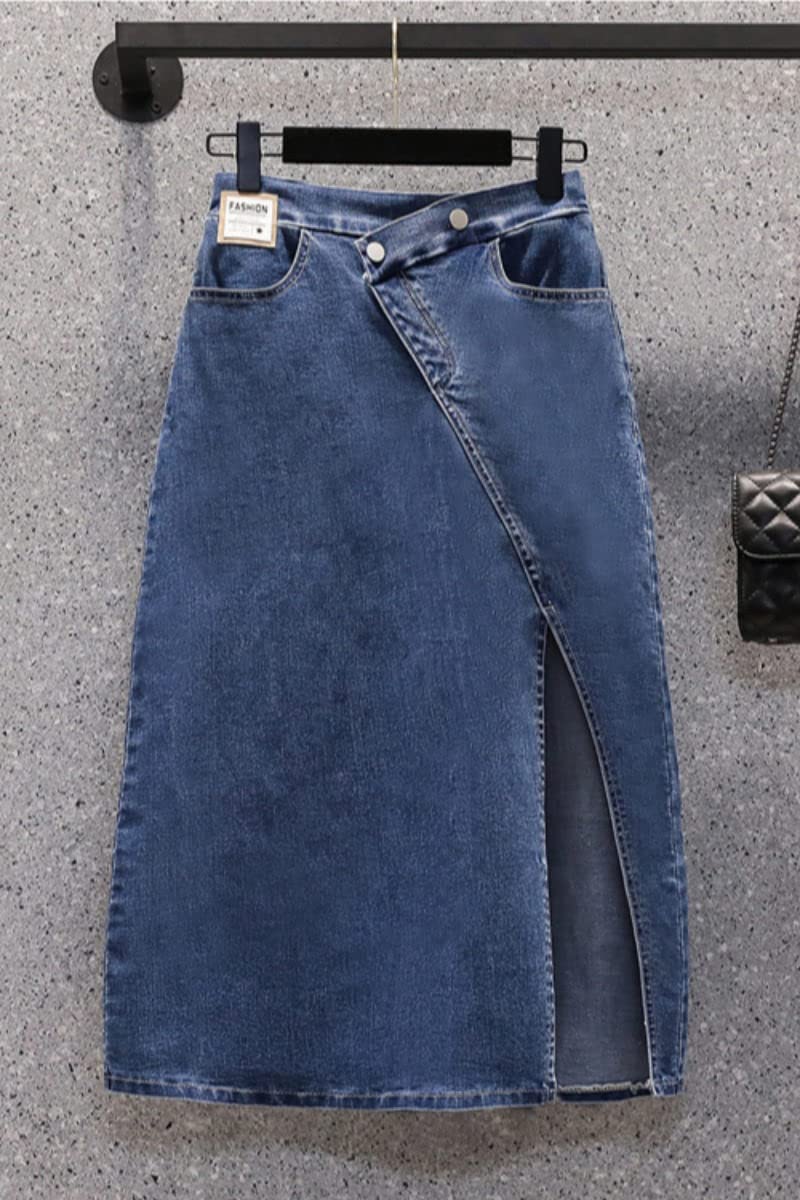 PYTRXGBO Gonna in denim retrò a vita alta da donna estiva di grandi dimensioni fessure sottili A-Line One-Step Mid-Length Denim Gonna, Nero , XXL