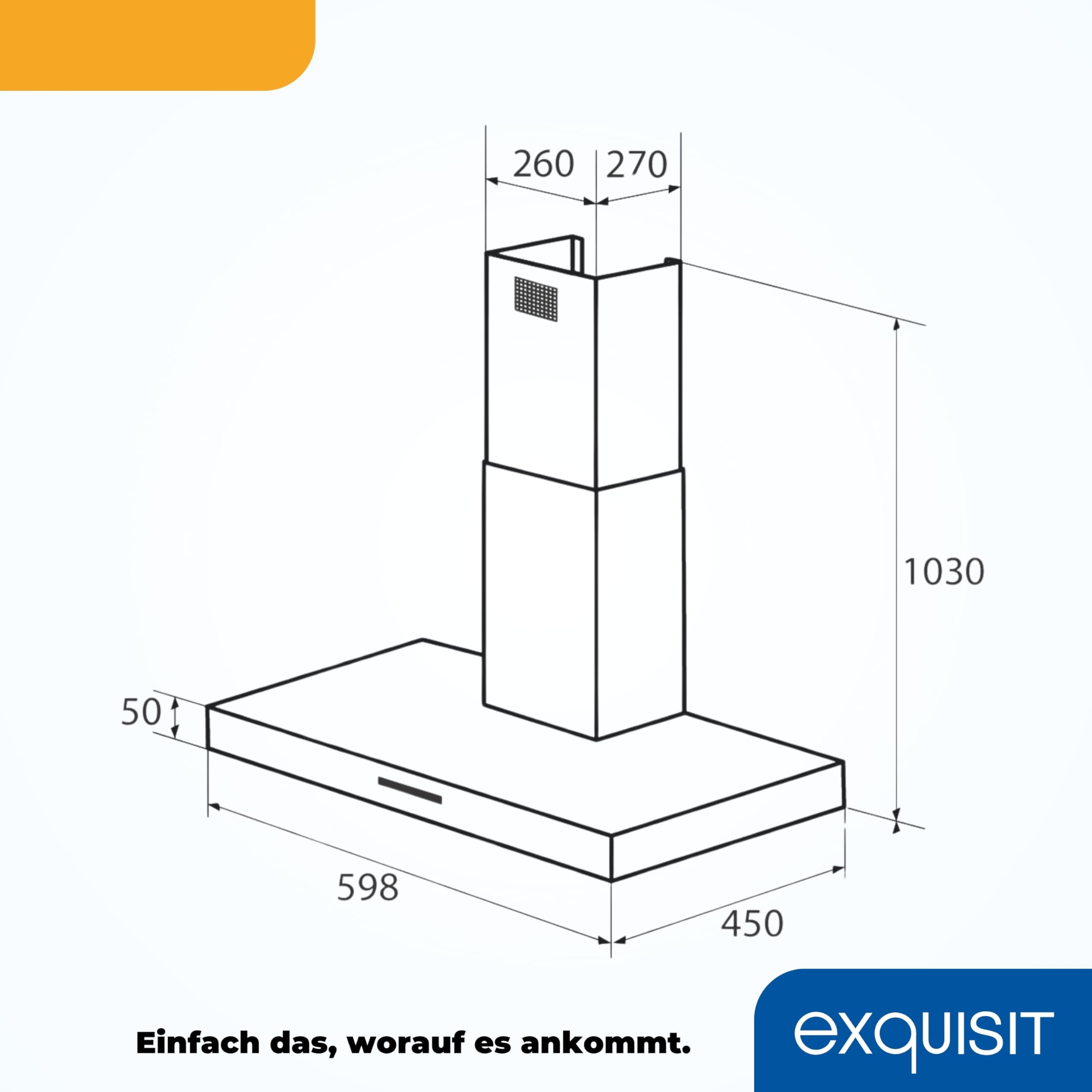 Exquisit Kaminhaube FKH 60-2 Inox | Ab- und Umlaufbetrieb |Inoxlook