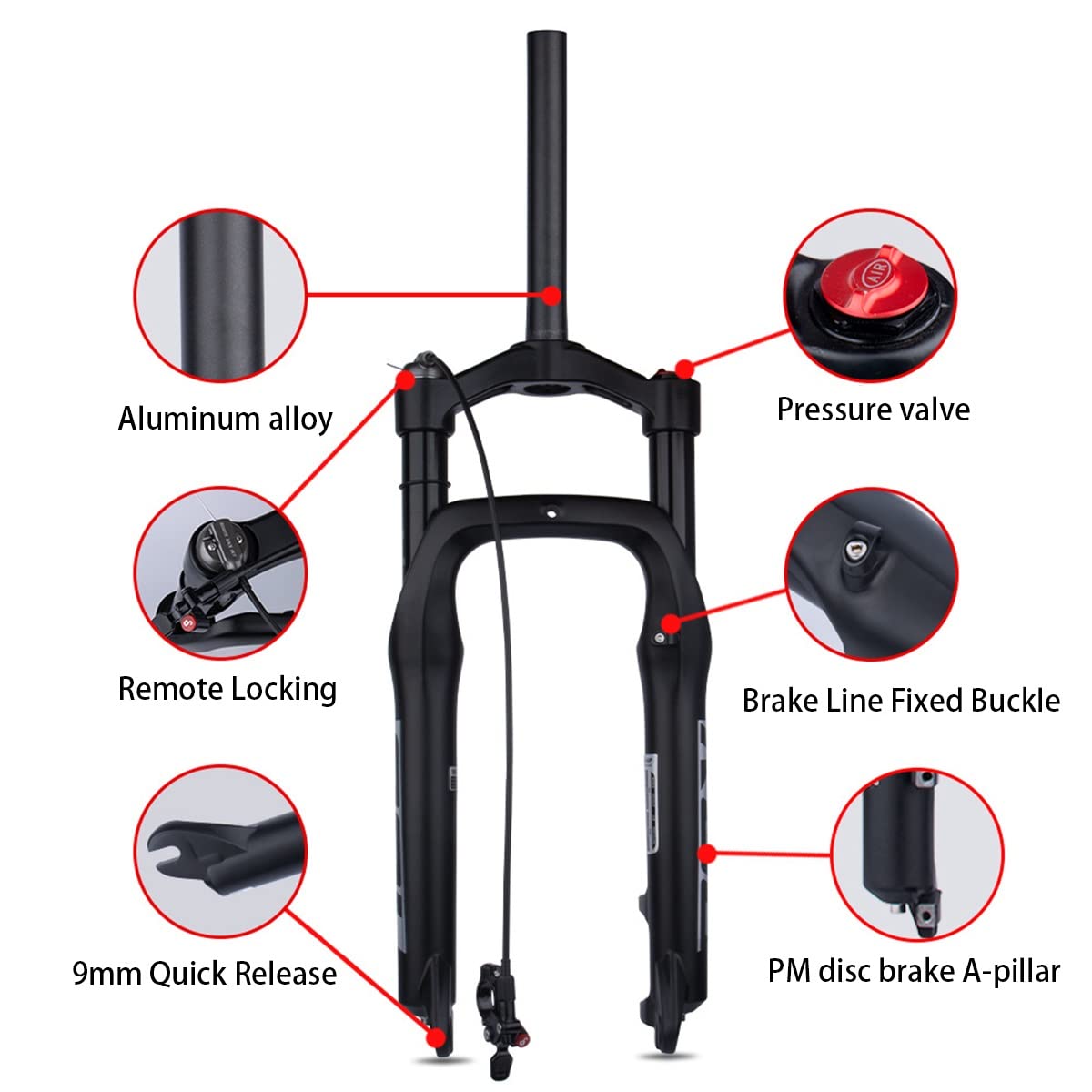 Fourches 20 Pouces 4.0 Fat Frein À Disque Droit 1-1/8 BMX VTT Fourche À Suspension Pneumatique Verrou Voyage Réglage L'amortissement DH Vélo Électrique Fourche VTT Voyage 160mm ( Color : Black Gold