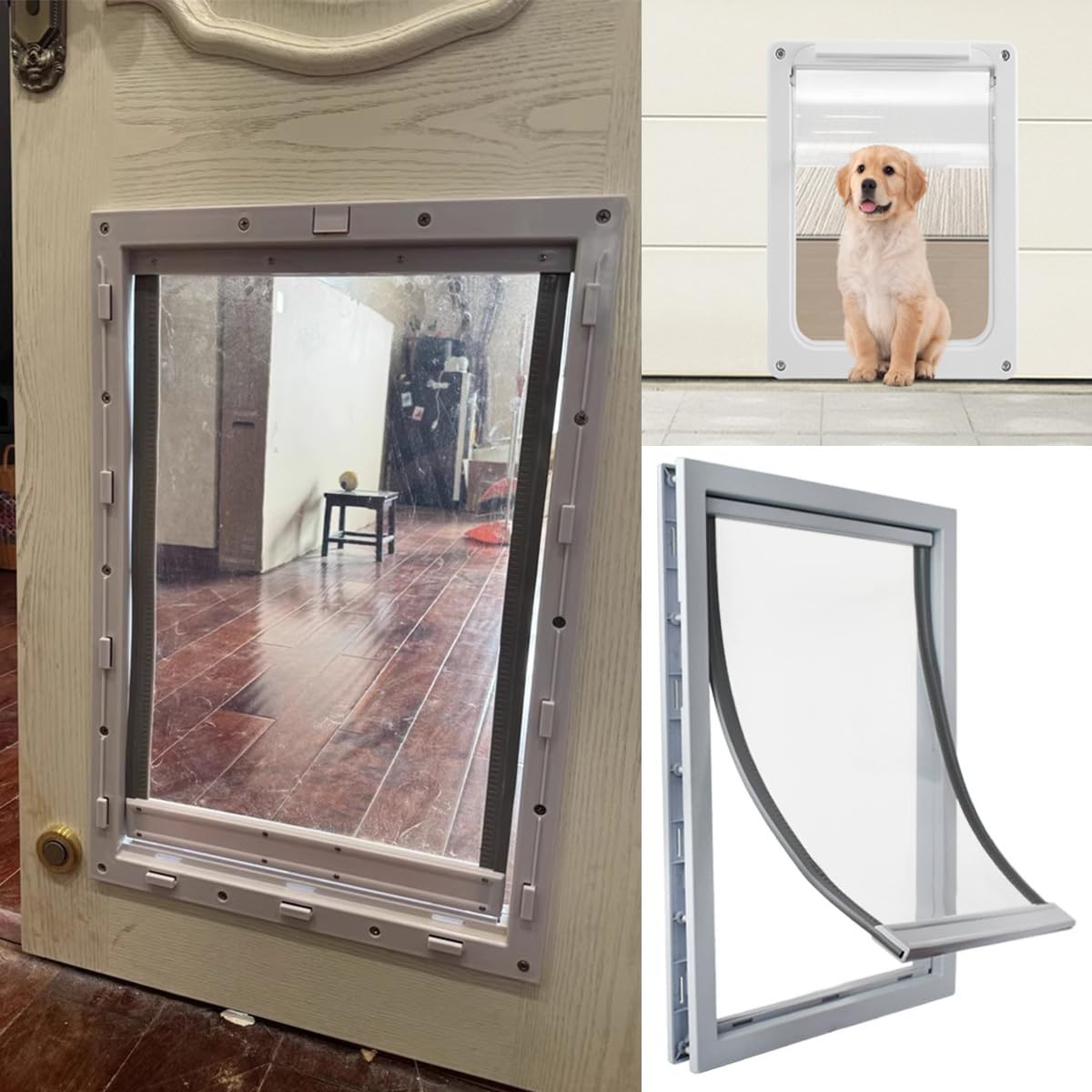 2-Wege-abschließbare Haustier-Hundetür mit magnetischer, mittelgroßer Hundeklappe, Katzentüren für Glasschiebetür/Wand/Holztür, wetterfest, selbstschließender Hundeeingang (Schwarz, XXL-64 x 44 x 5 cm