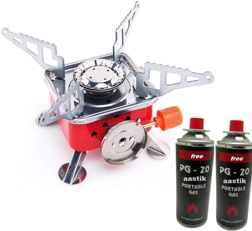 Portable Gas Stove Square-Shaped Gas Butane Burner Camping Stove Folding Furnace Stove travelling Stainless Steel Cooking Stove with Storage Bag (gas stove+1 Refill)